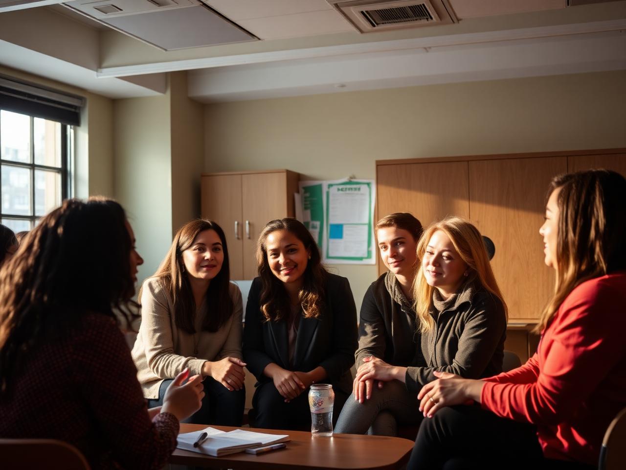 Educators and Empower U clinicians collaborating in a NYC school staff room